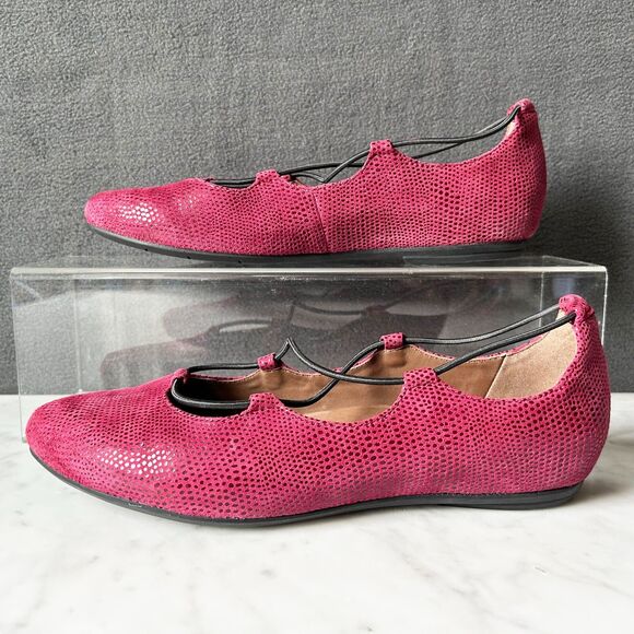 Earthies Essem Burgundy Suede Reptile Print Leather Ballet Flats-Women's Size 9 - Picture 2 of 7